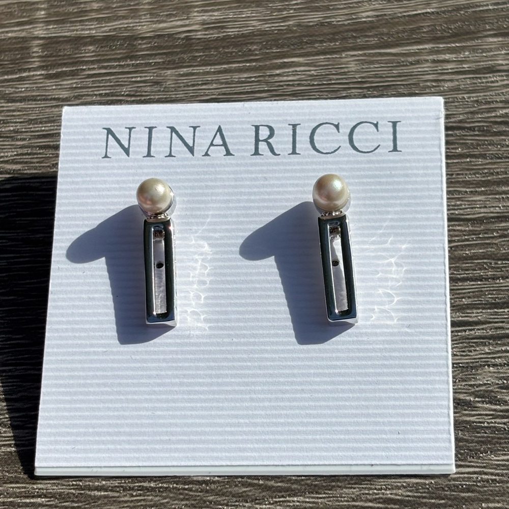 Nina Ricci Rhodium Plated Pearl Earrings